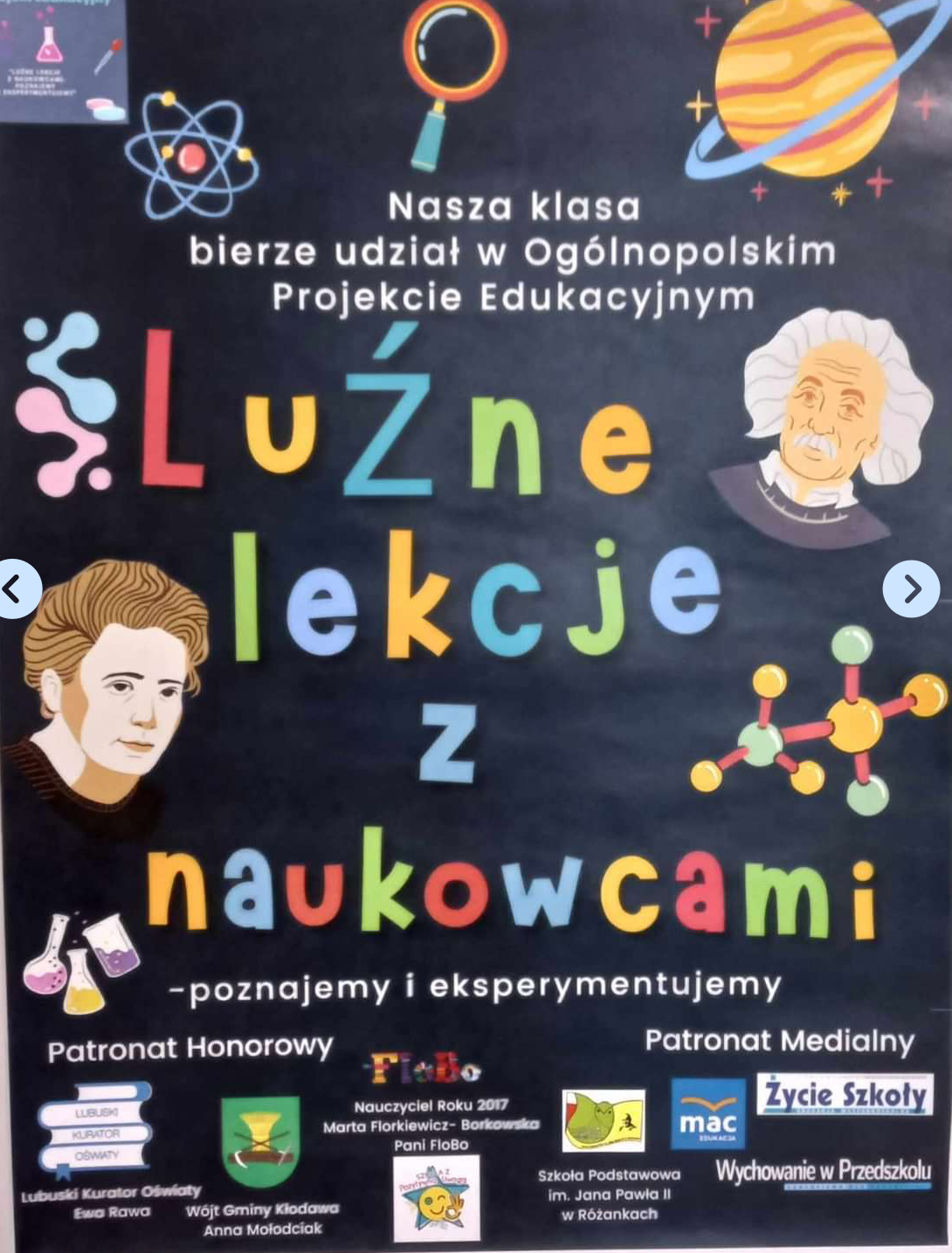 Plakat promujący program "Lużne lekcje z naukowcami".