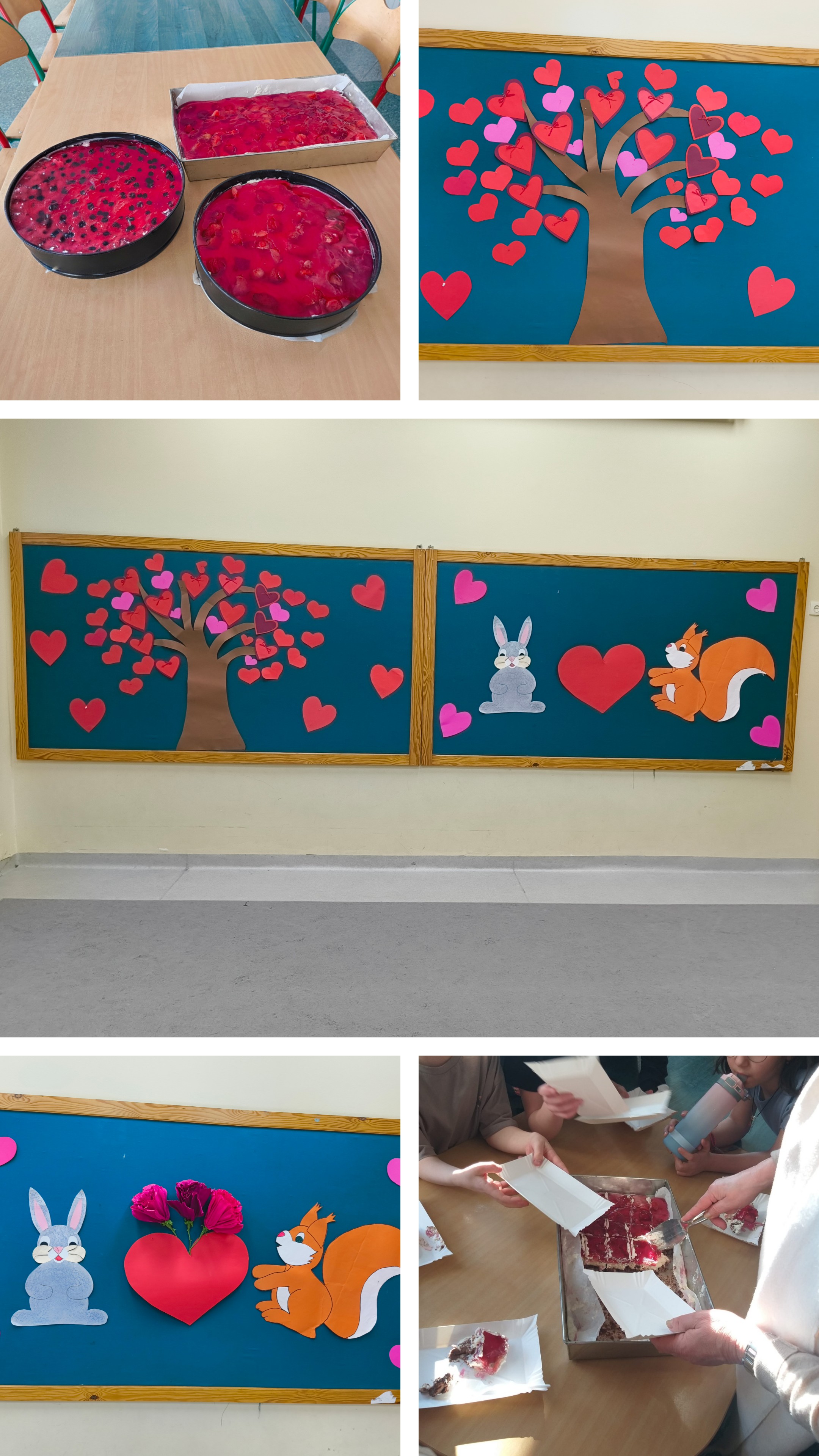 Na kolażu zdjęć widać kilka zdjęć, kt&oacute;re przedstawiają obchody walentynek w świetlicy.