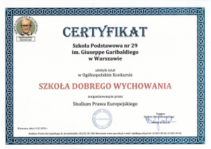 Certyfikat Szkoły Dobrego Wychowania