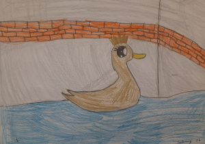 Złota Kaczka pływająca po zaczarowanym jeziorze w podziemiach starego zamku Ostrogskich.