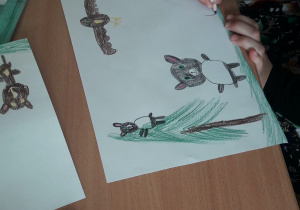 Uczeń rysuje niedźwiedzia.