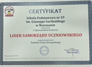 Certyfikat Lidera samorządu uczniowskiego