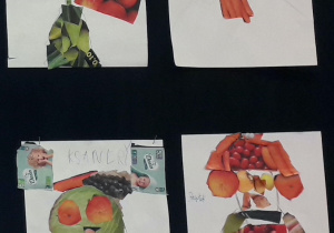 Roślinne portrety wykonane przez uczniów 3a.