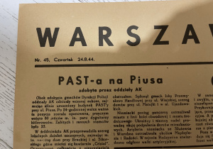 Fragment oryginalnej gazety z czasów Powstania Warszawskiego.