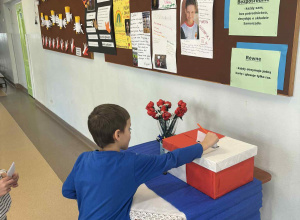 Chłopiec wrzuca głos do urny.