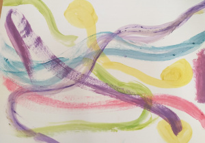 Autorką tej pracy jest Zuzanna Getka, uczennica klasy 3b. Obraz powstał podczas słuchania „Ody do radości” z IX Symfonii Beethovena. Stanowi on abstrakcyjną, ekspresyjną kompozycję namalowaną na białym tle. Składa się z szerokich, dynamicznych pociągnięć pędzla w żywych kolorach: fioletowym, niebieskim, zielonym, żółtym i różowym. Linie są zakrzywione, swobodne i przecinają się w różnych miejscach, tworząc wrażenie ruchu i energii. Całość wygląda spontanicznie i radośnie.